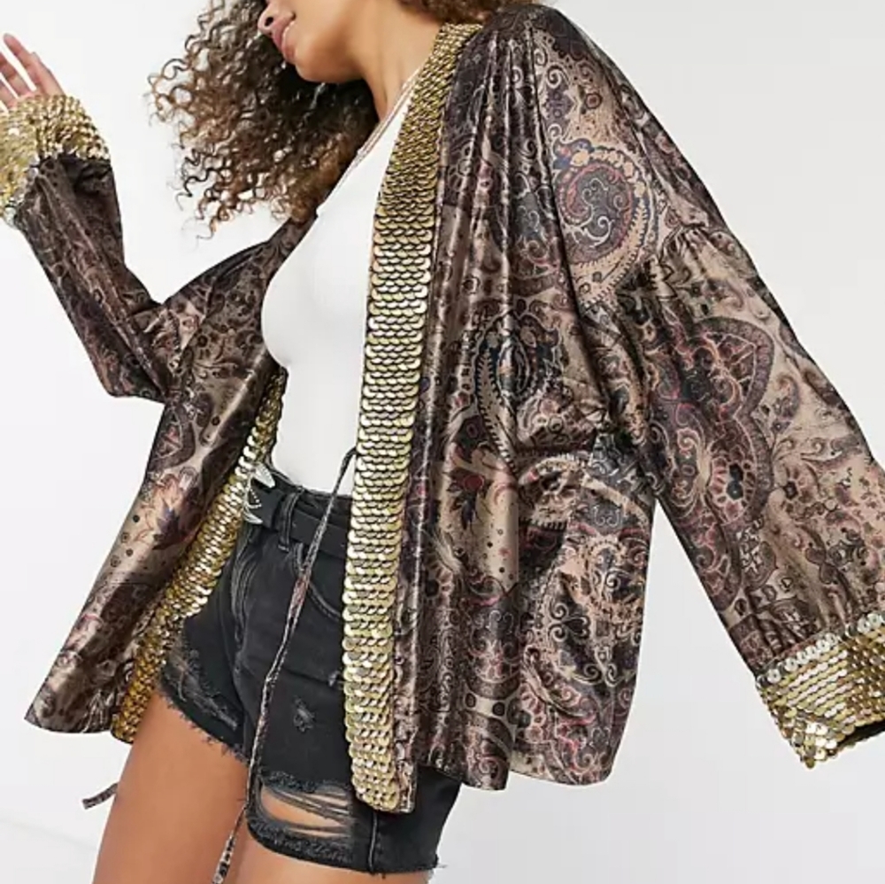 NWT Free People Layla Embellished Kimono J…